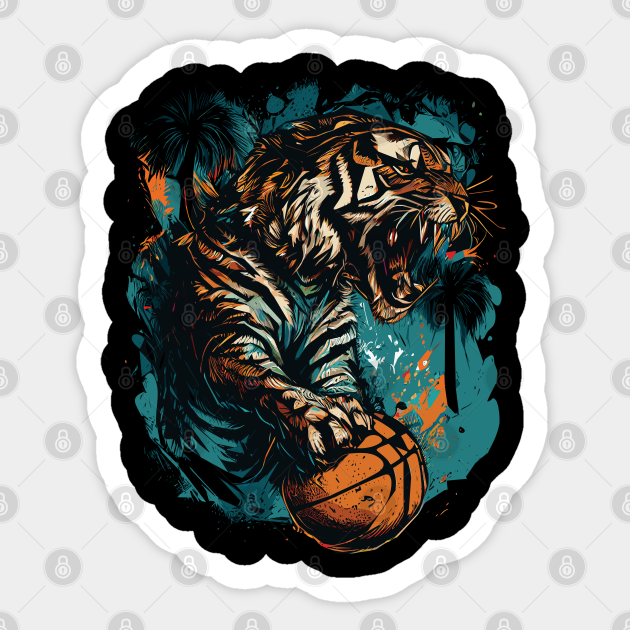 Bengal Tiger play Basketball - Tiger Basketball - Sticker | TeePublic